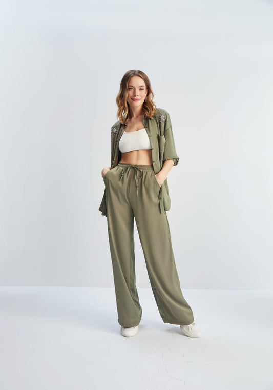 16016 Khaki Satin Set