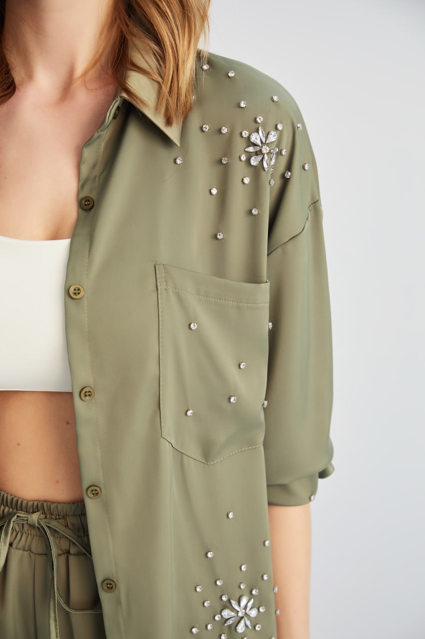 16016 Khaki Satin Set
