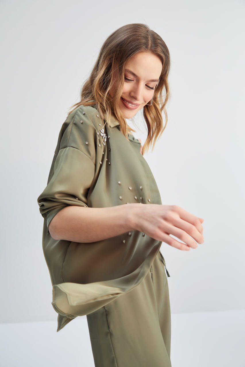 16016 Khaki Satin Set