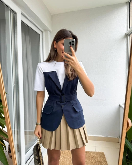 34017 Gabardine Belt detailed blouse