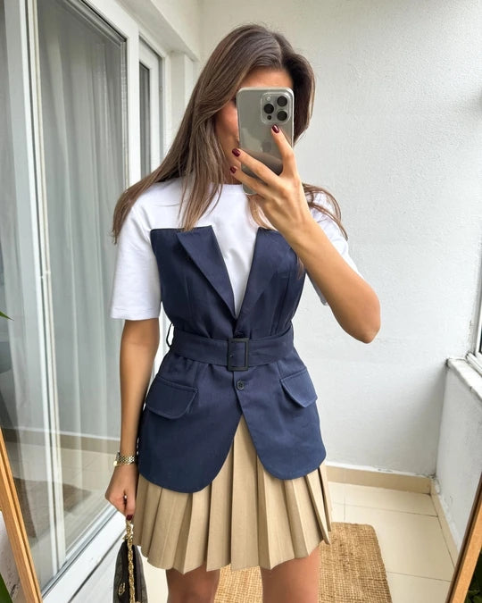 34017 Gabardine Belt detailed blouse
