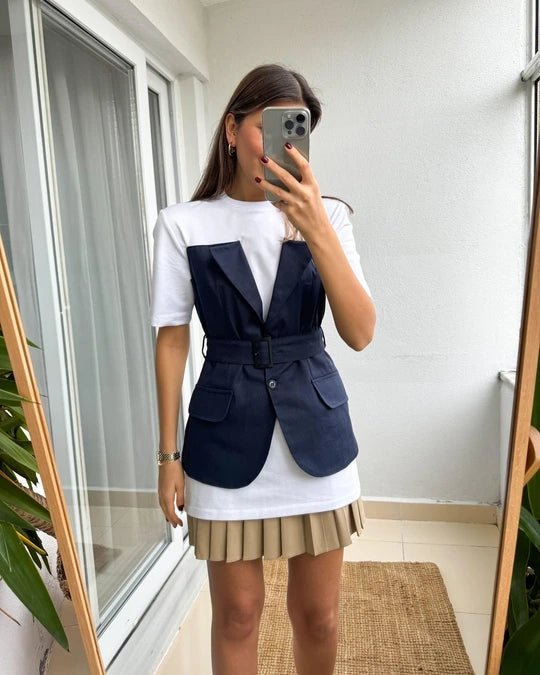 34017 Gabardine Belt detailed blouse