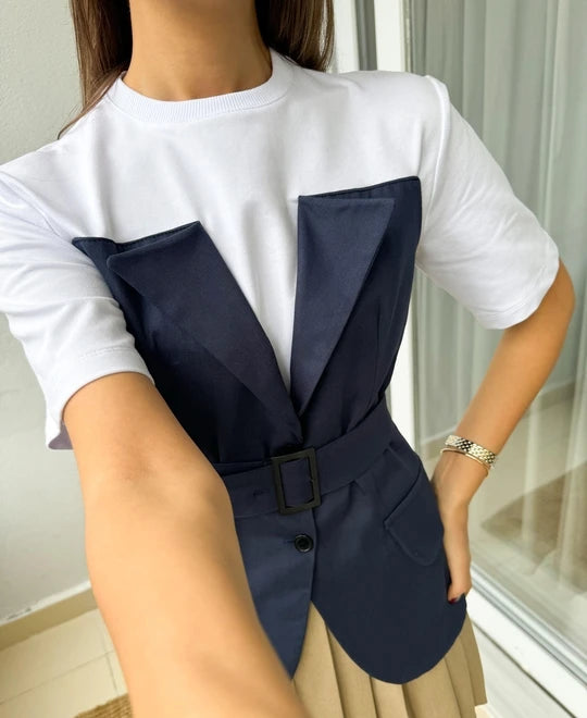 34017 Gabardine Belt detailed blouse