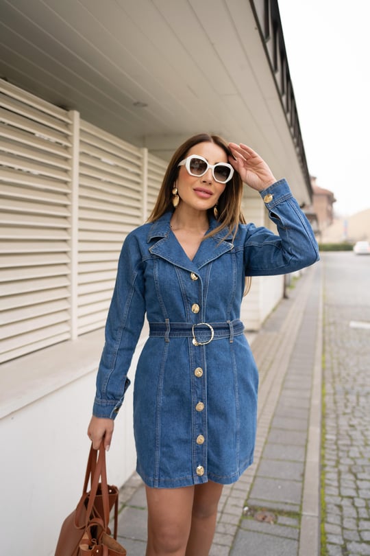34055 Denim Dress With Gold Buttons