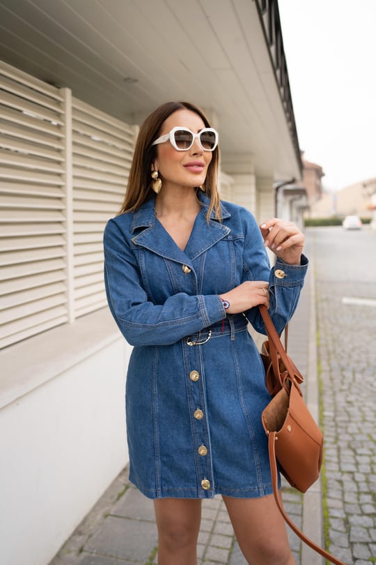 34055 Denim Dress With Gold Buttons