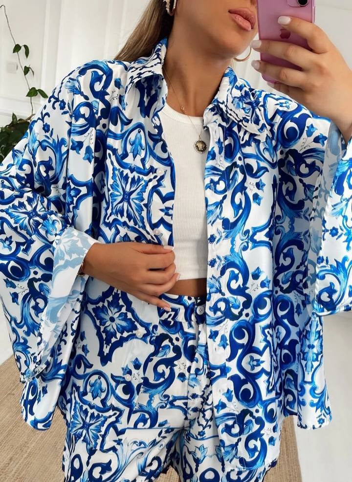 14358 PATTERNED SATIN SHIRT