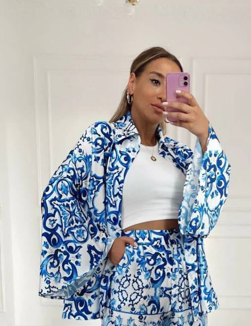 14358 PATTERNED SATIN SHIRT