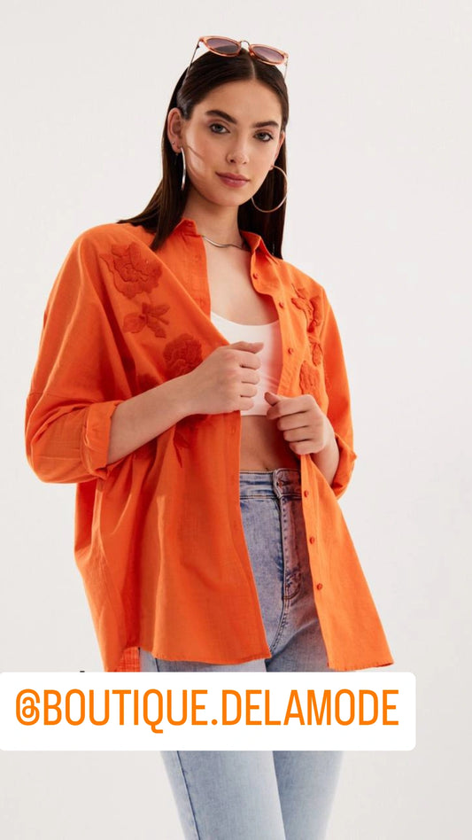 32070 oversize purple shirt embroidered in purple flowers