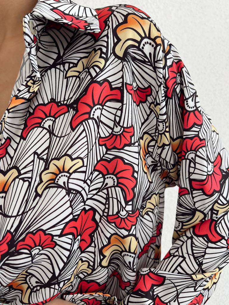 11542 Long Sleeve Patterned Satin Shirt