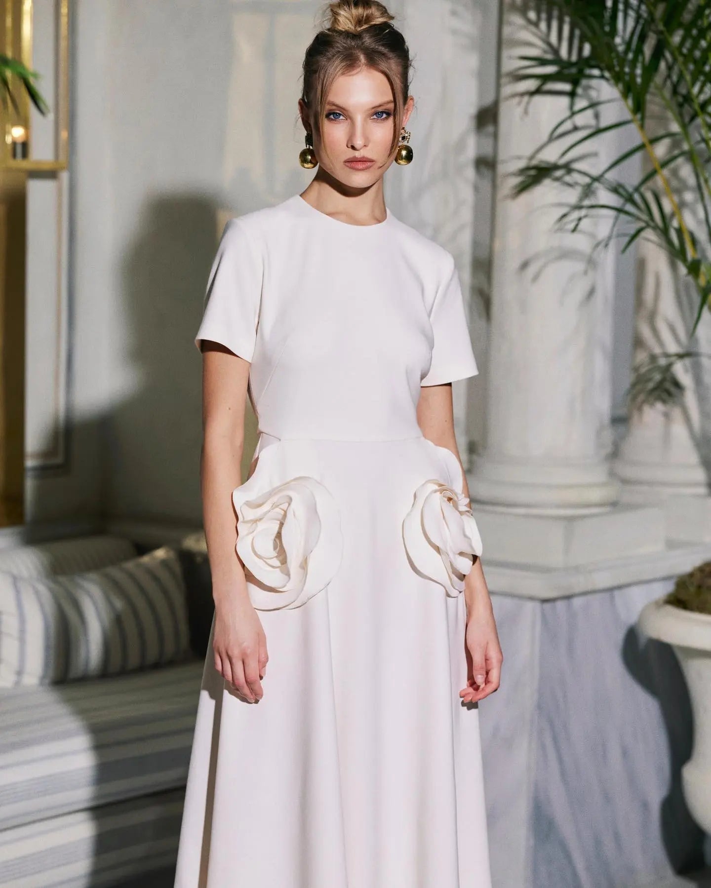 12245 Rose embellished crepe midi dress