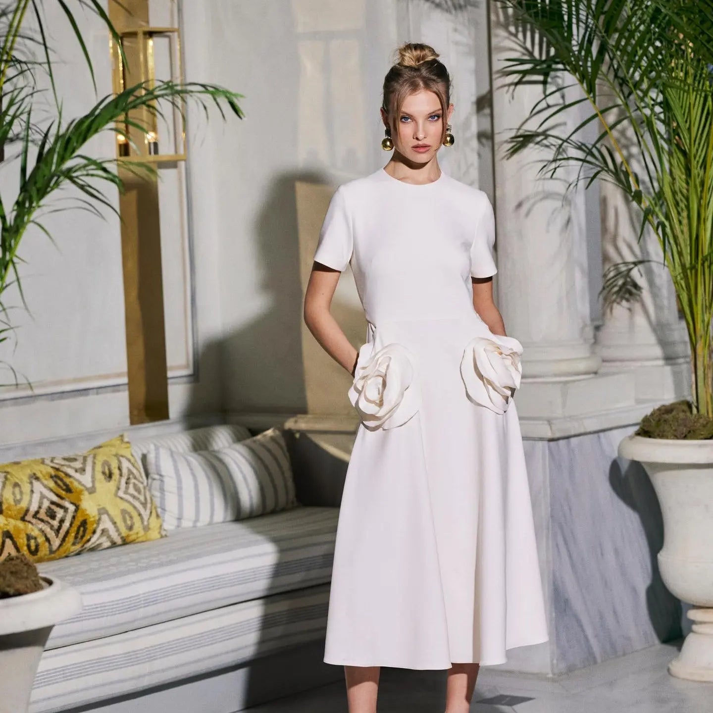 12245 Rose embellished crepe midi dress