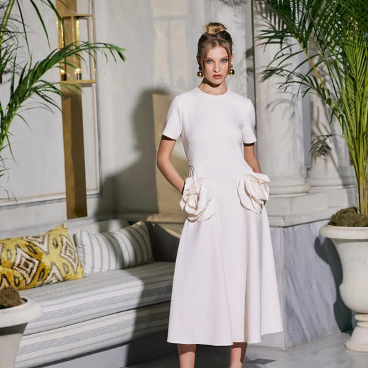 12245 Rose embellished crepe midi dress