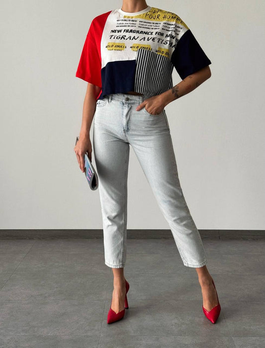 180220 Garnished Print Detailed T-shirt