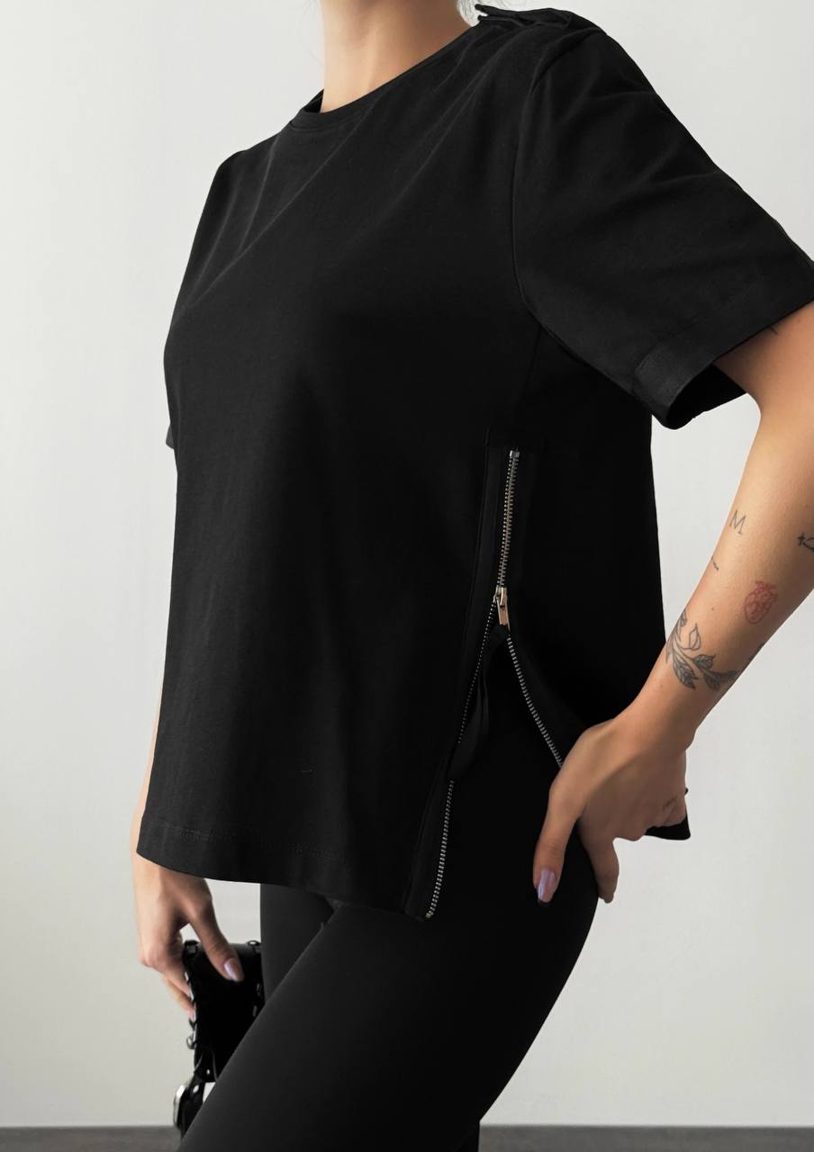180204 Half Sleeve Shirt With Zipper At The Waist
