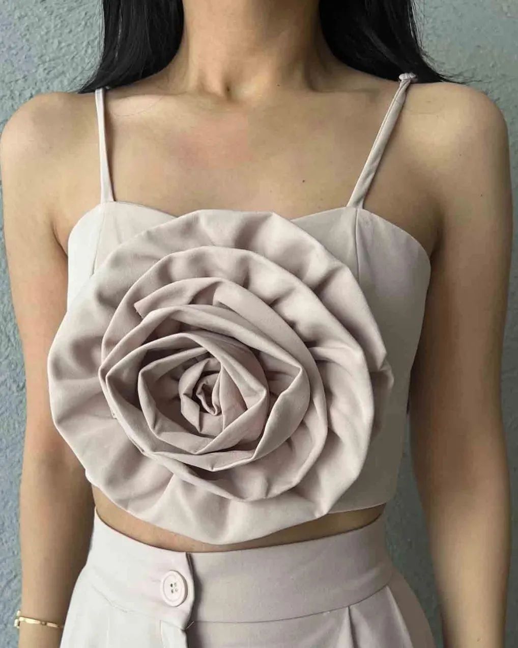 1363 Palazzo trousers with rose detailed strappy bustier