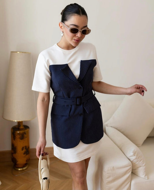 34291 Tshirt Dress With Attached Vest