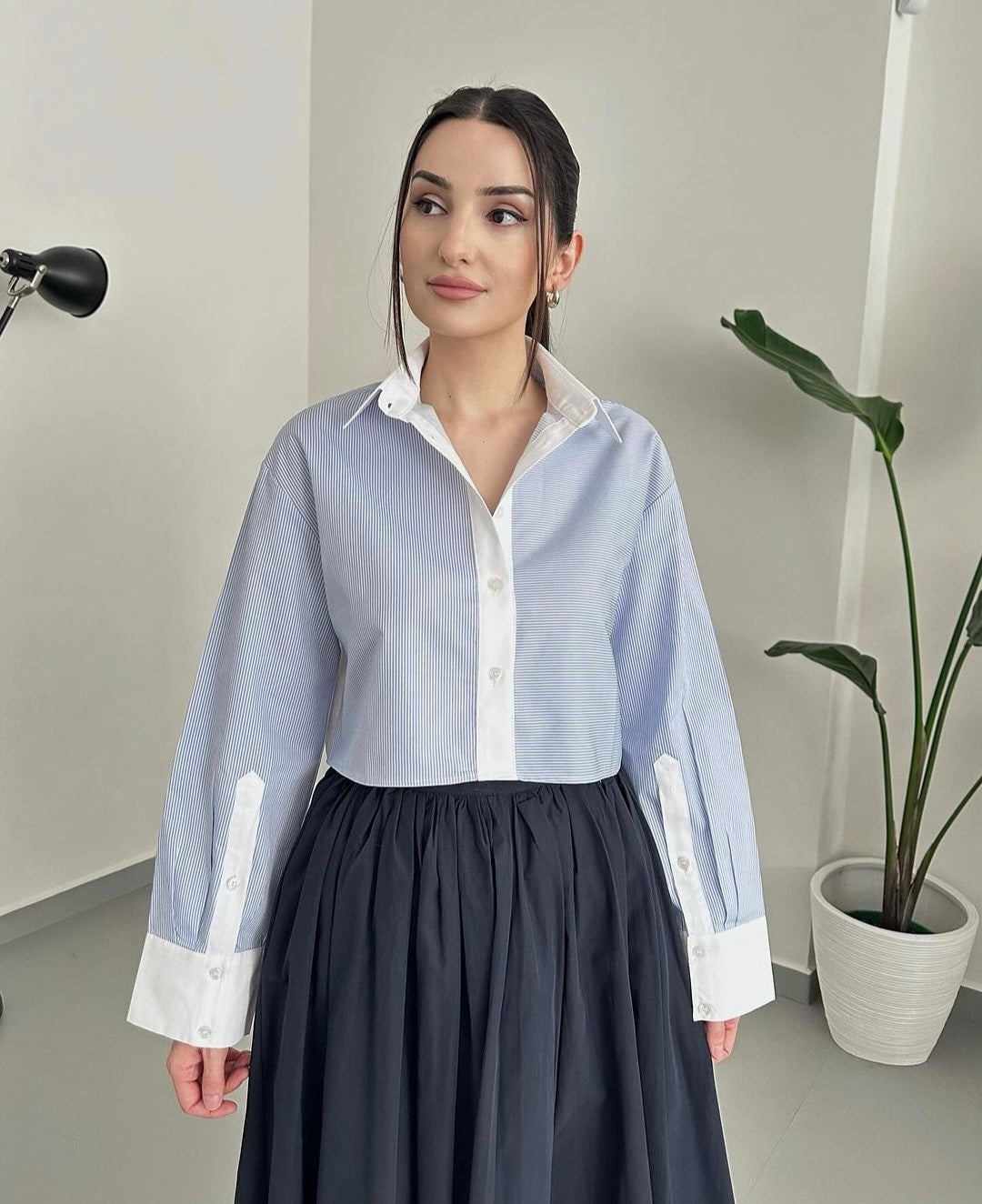 11673 Striped Crop Shirt