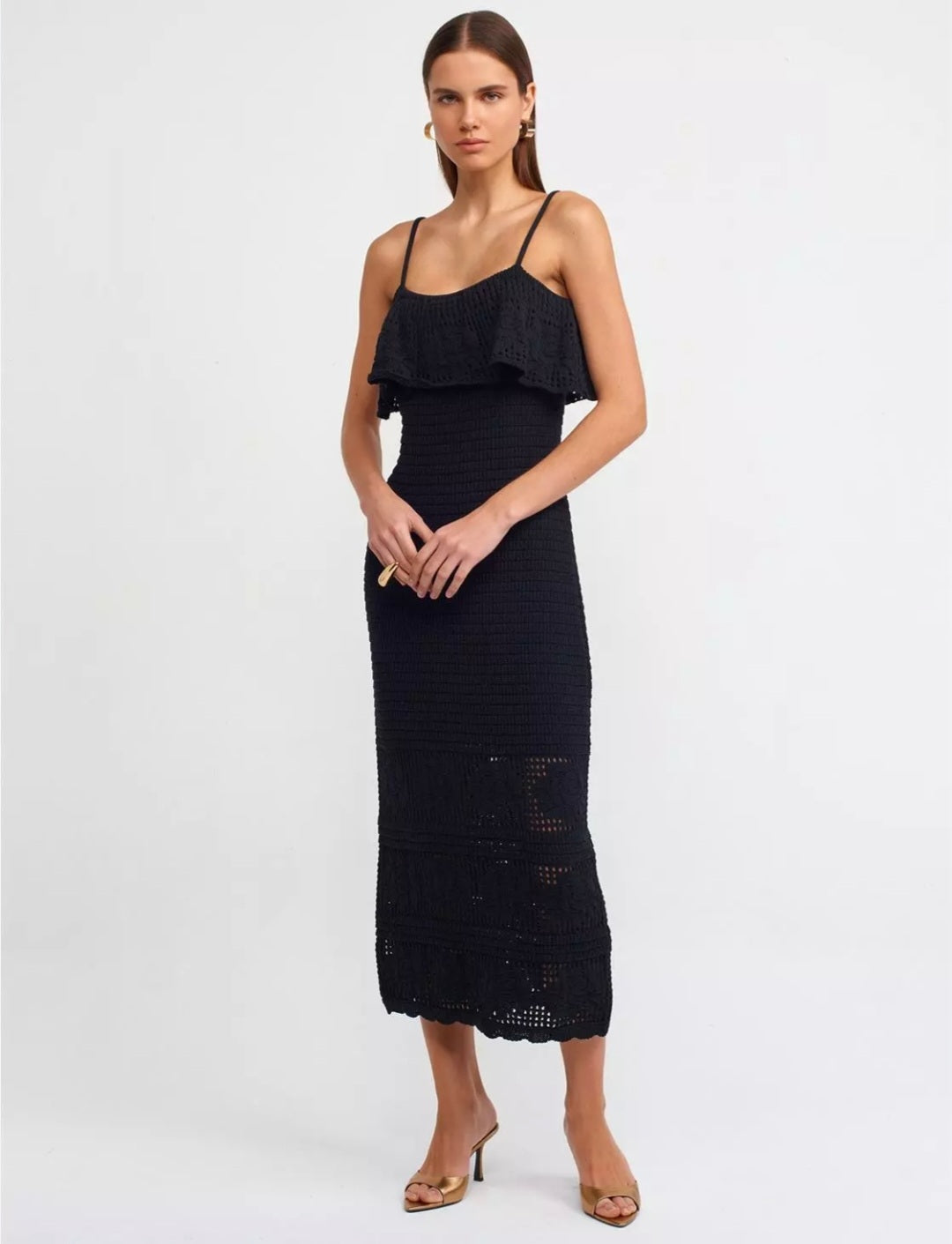 90195 Strappy Floral Detailed Knitwear Dress
