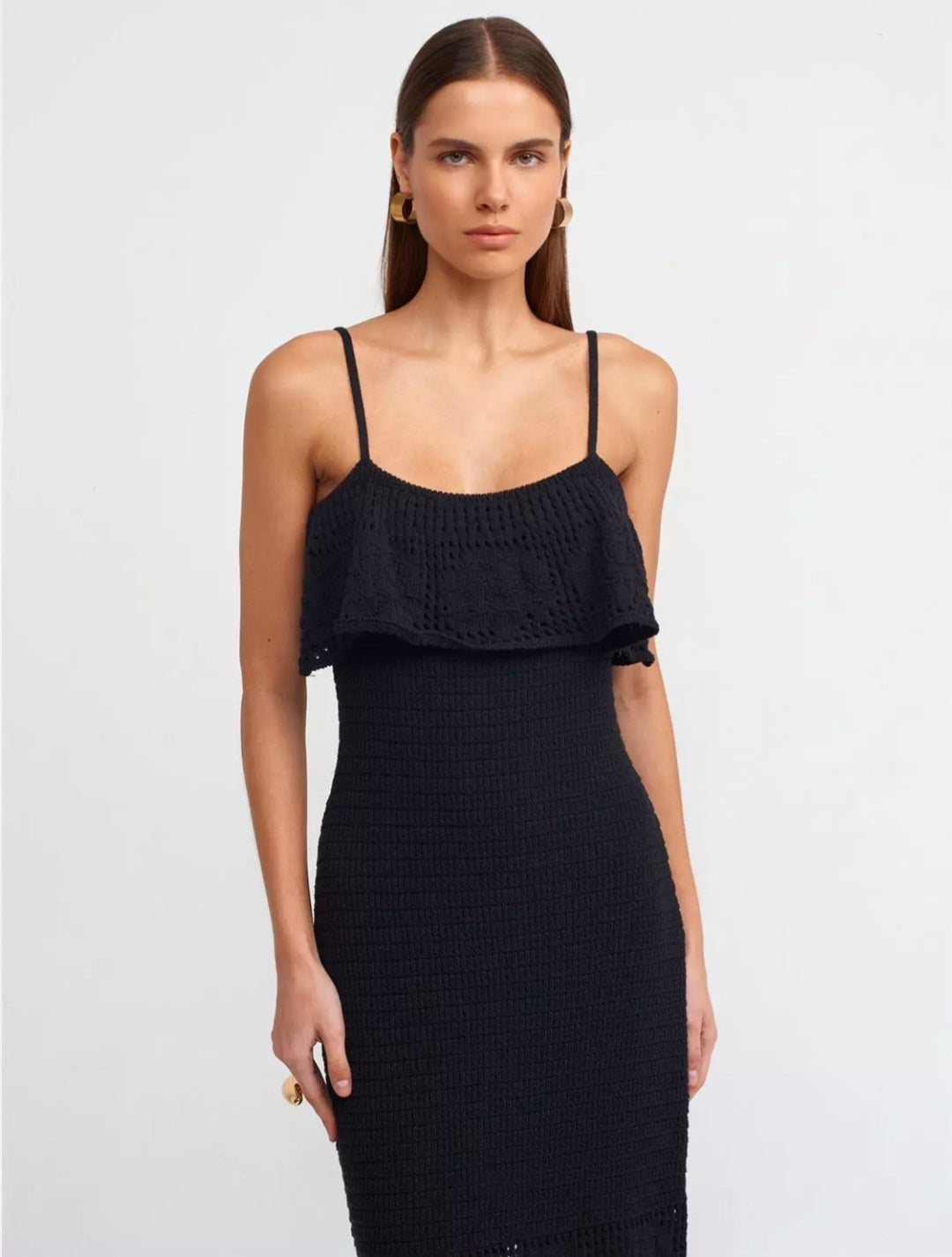 90195 Strappy Floral Detailed Knitwear Dress