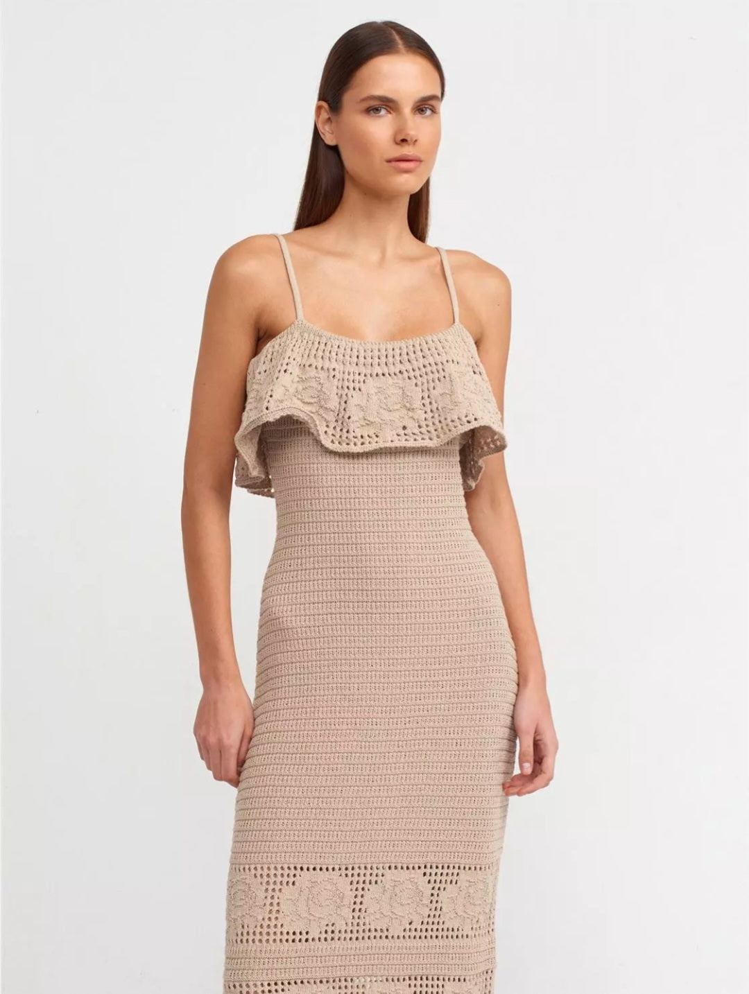 90195 Strappy Floral Detailed Knitwear Dress