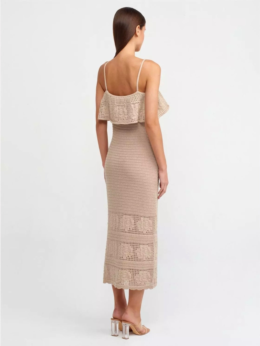 90195 Strappy Floral Detailed Knitwear Dress