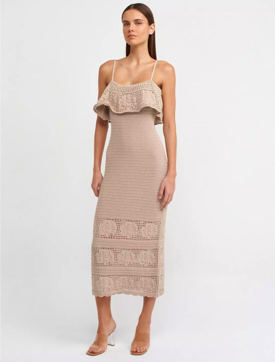 90195 Strappy Floral Detailed Knitwear Dress
