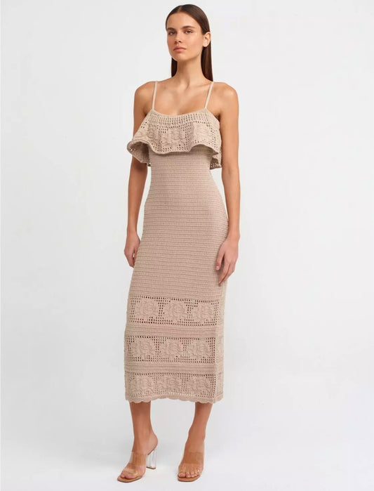 90195 Strappy Floral Detailed Knitwear Dress