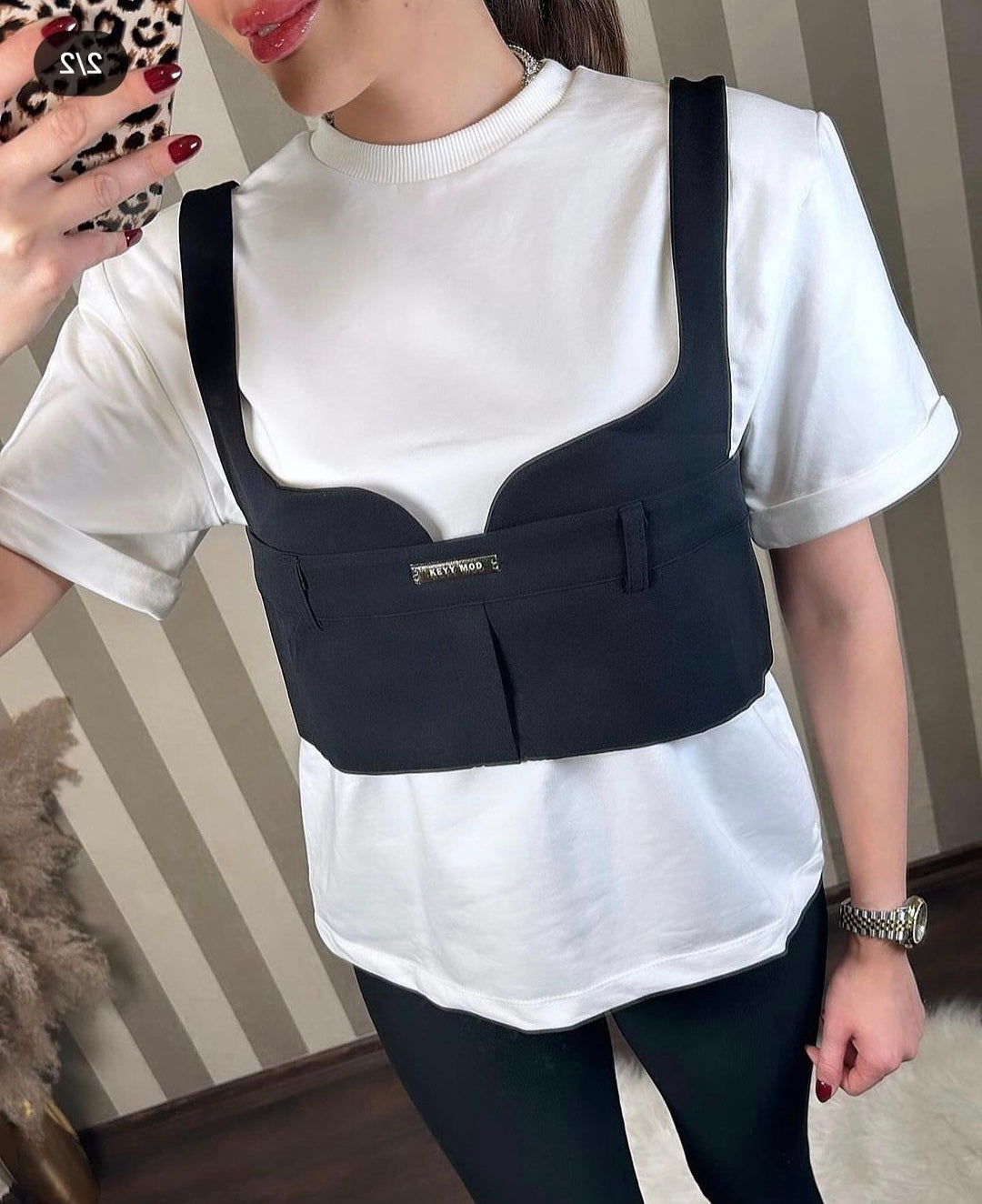 34239 WHITE BASIC T-SHIRT WITH CORSET GARNISH