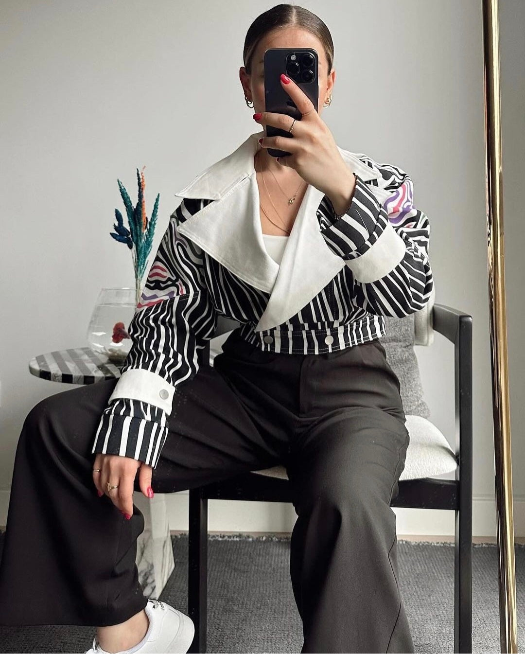 2885 Tori Design Zebra Pattern Jacket with Tassels on the Back