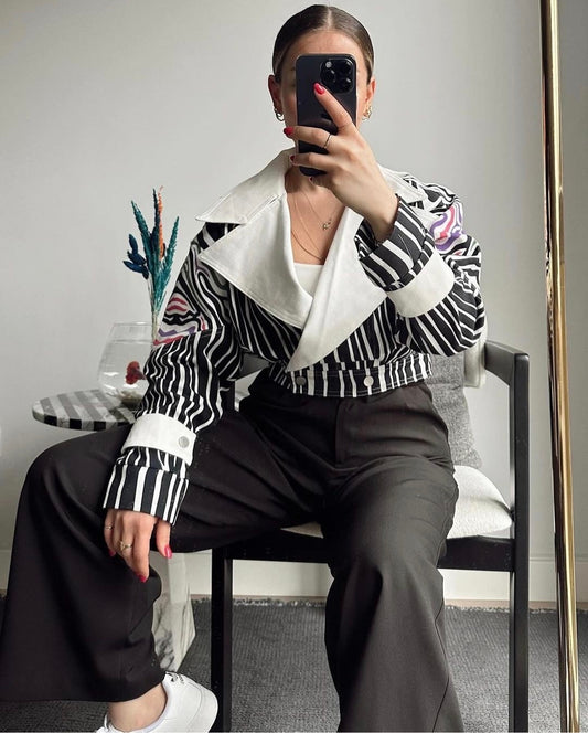 2885 Tori Design Zebra Pattern Jacket with Tassels on the Back