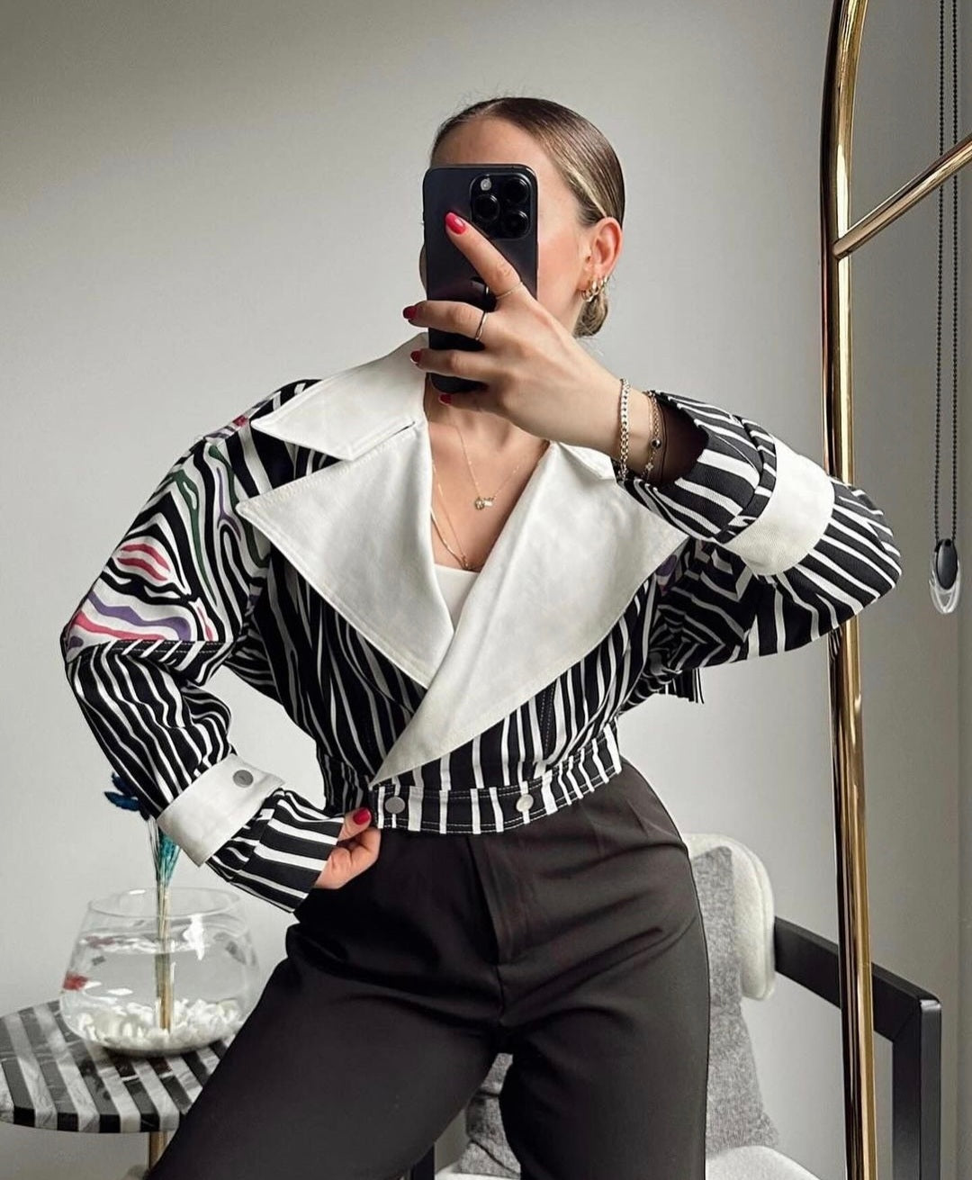 2885 Tori Design Zebra Pattern Jacket with Tassels on the Back