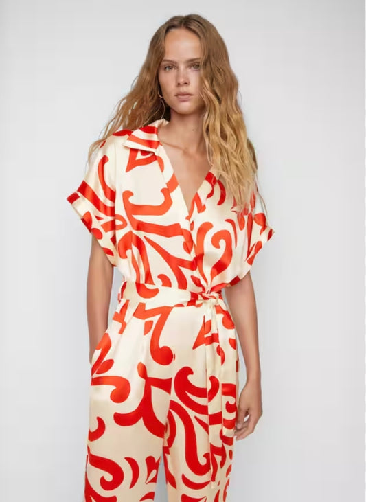 Printed Satin Jumpsuit