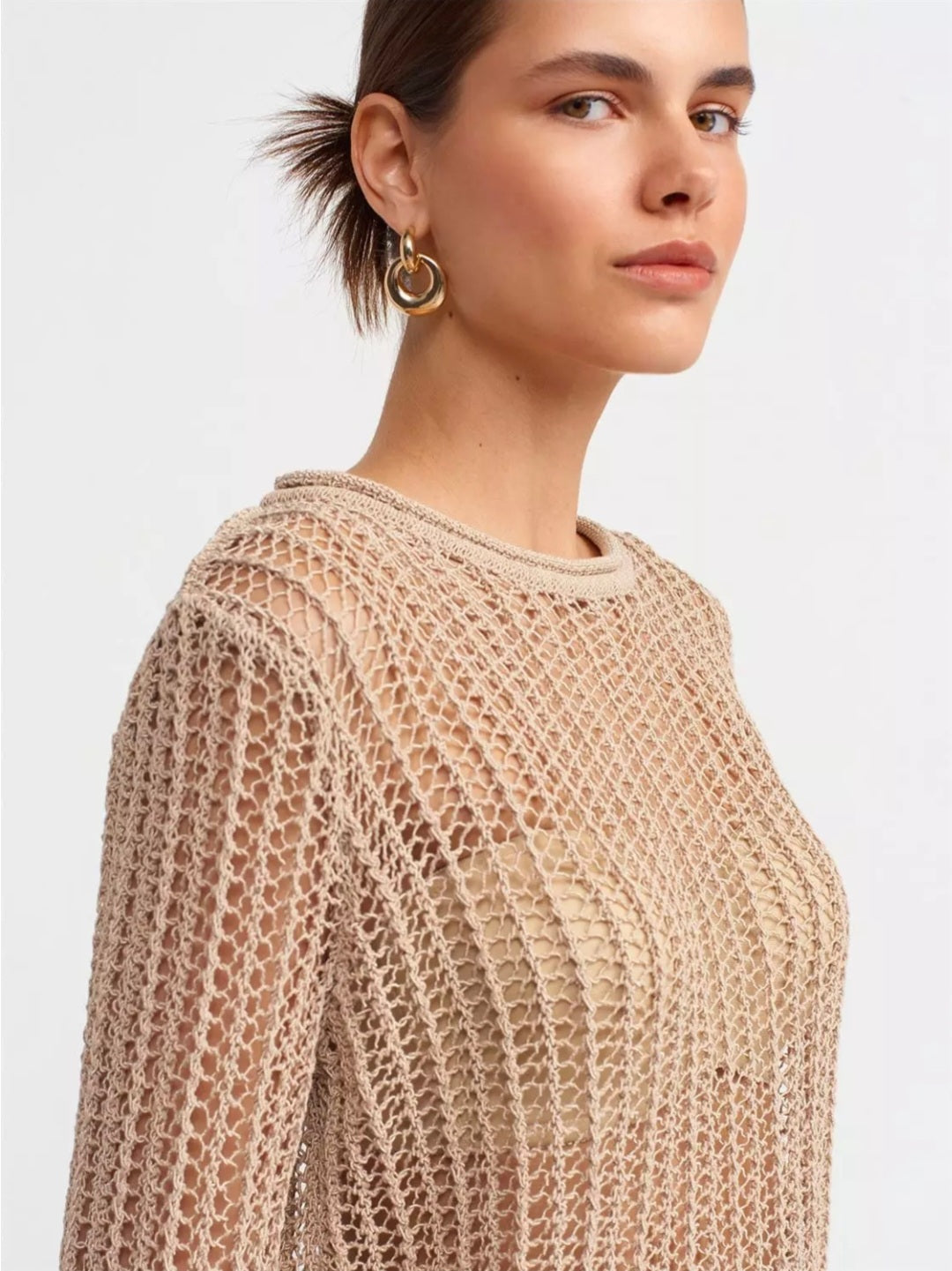 10537 Crew Neck Openwork Transparent Sweater