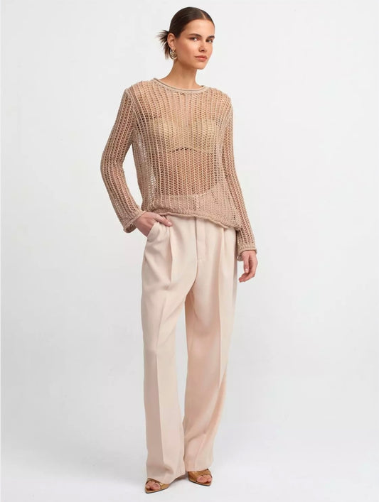 10537 Crew Neck Openwork Transparent Sweater