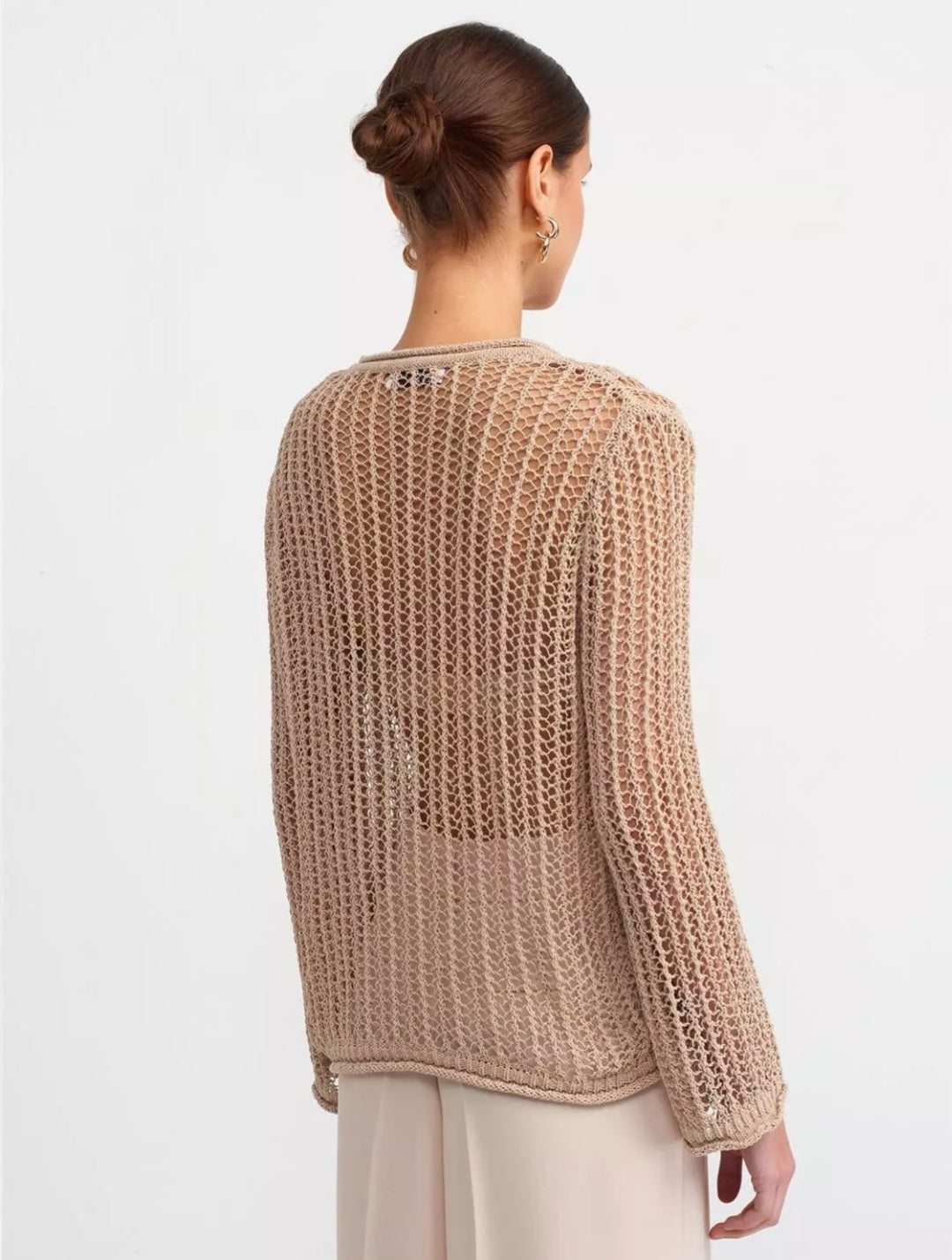 10537 Crew Neck Openwork Transparent Sweater