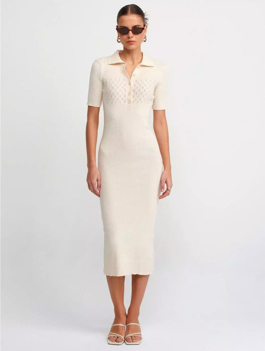 90188 Polo Neck Ribbed Button Knitwear Dress