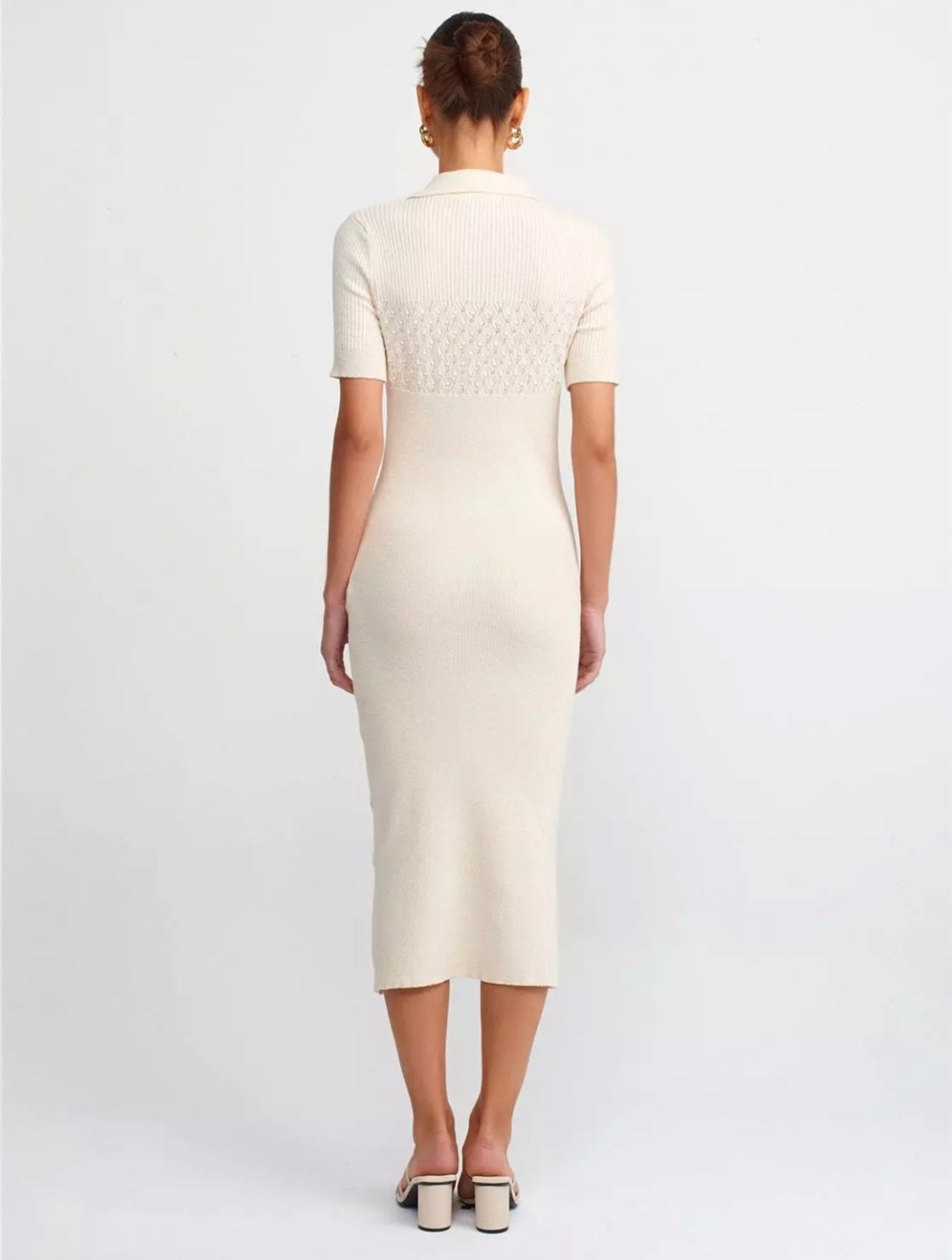 90188 Polo Neck Ribbed Button Knitwear Dress