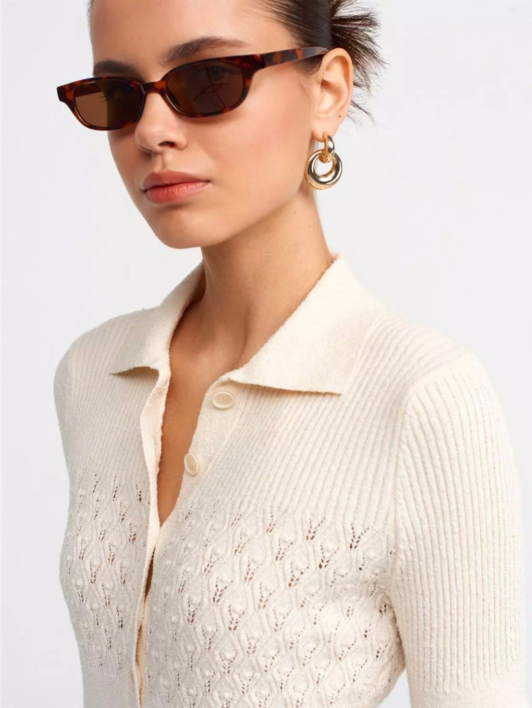 90188 Polo Neck Ribbed Button Knitwear Dress