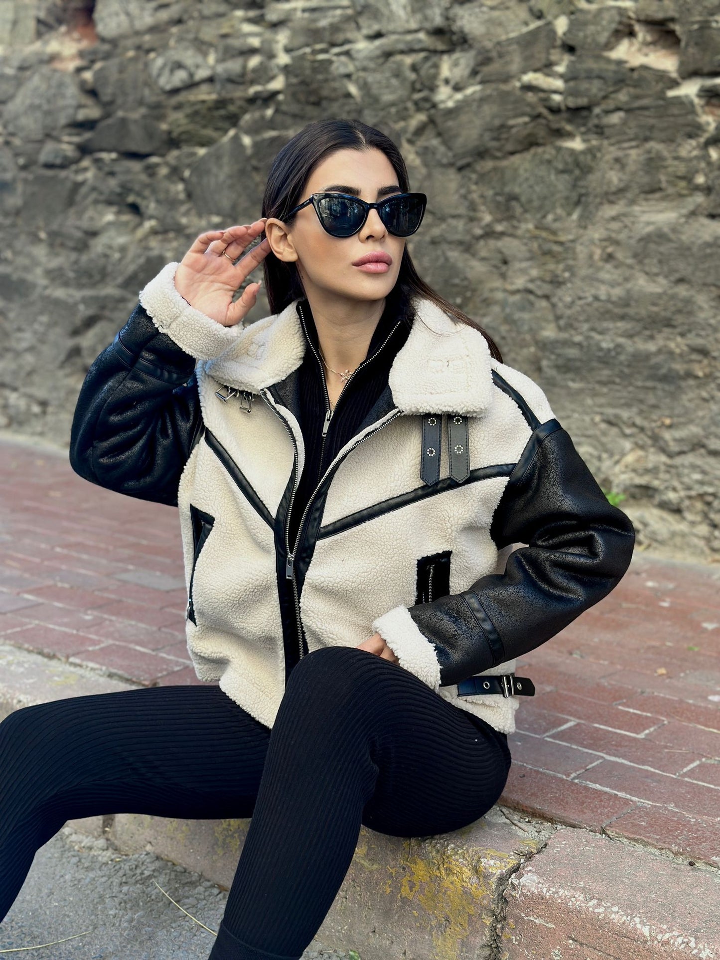 99143 Faux fur biker jacket