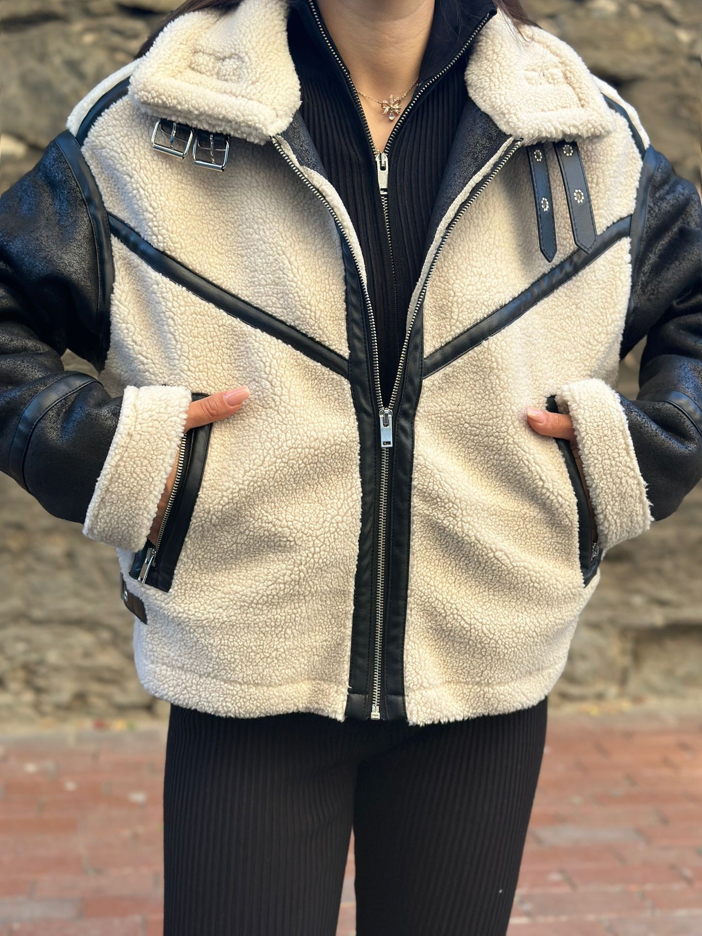 99143 Faux fur biker jacket