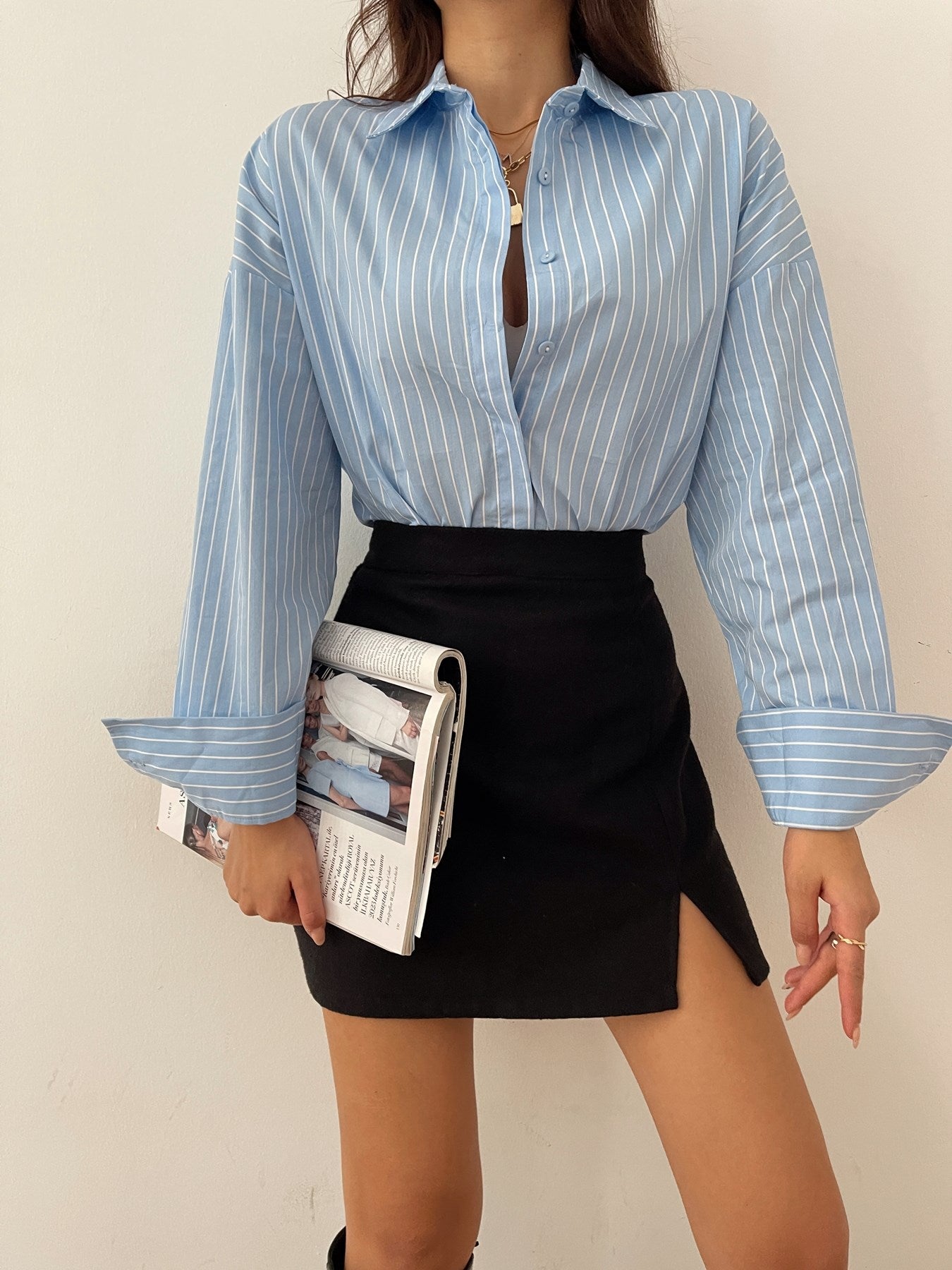 11661 Pocketless Striped Oversize Shirt