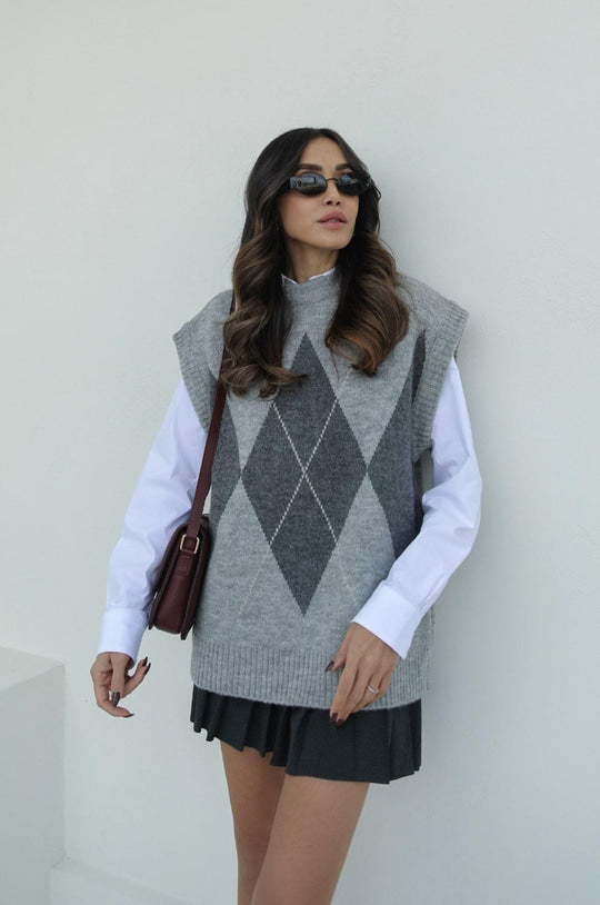 24K0914 DORIS ARGYLE PATTERNED SWEATER