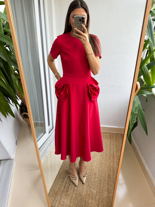 12245 Rose embellished crepe midi dress