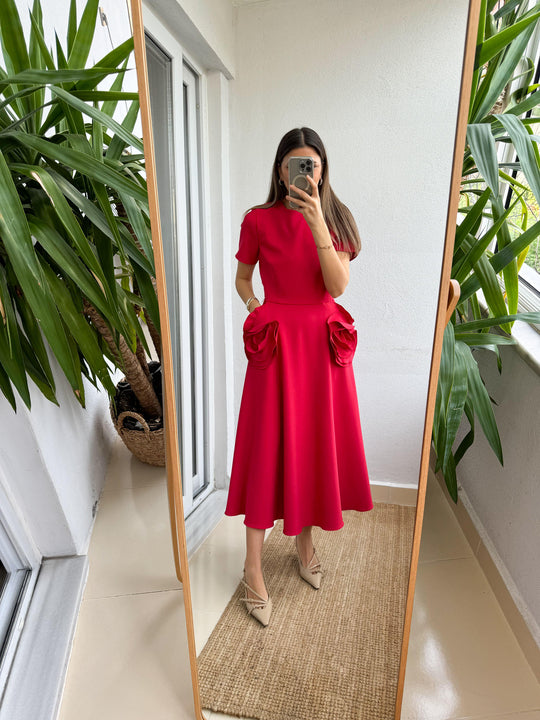 12245 Rose embellished crepe midi dress