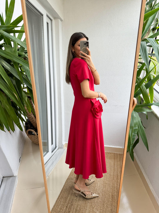 12245 Rose embellished crepe midi dress