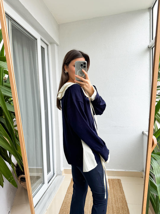 23745 Navy Blue Collar Knitwear