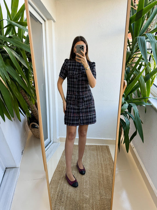 34157 Colorful Striped Tweed Dress