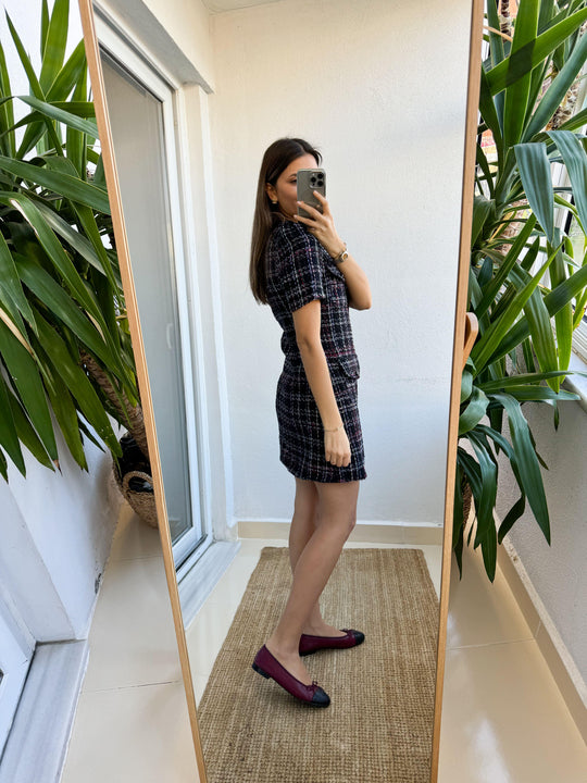34157 Colorful Striped Tweed Dress