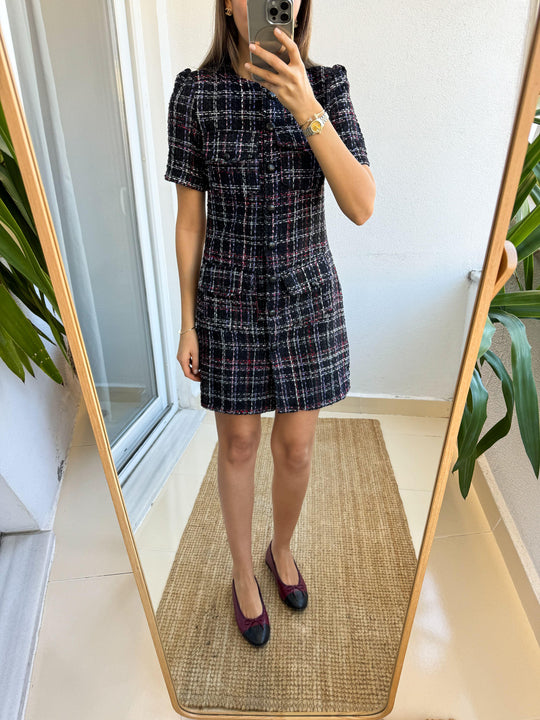 34157 Colorful Striped Tweed Dress