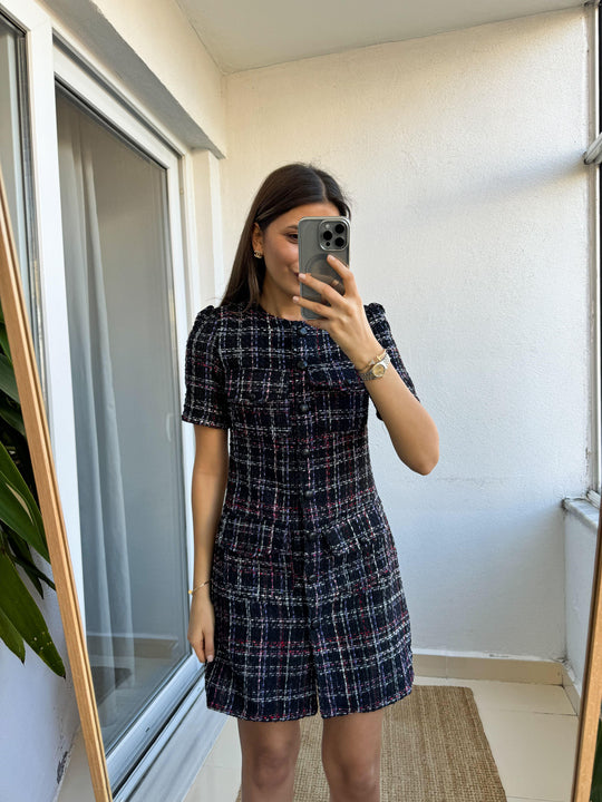34157 Colorful Striped Tweed Dress